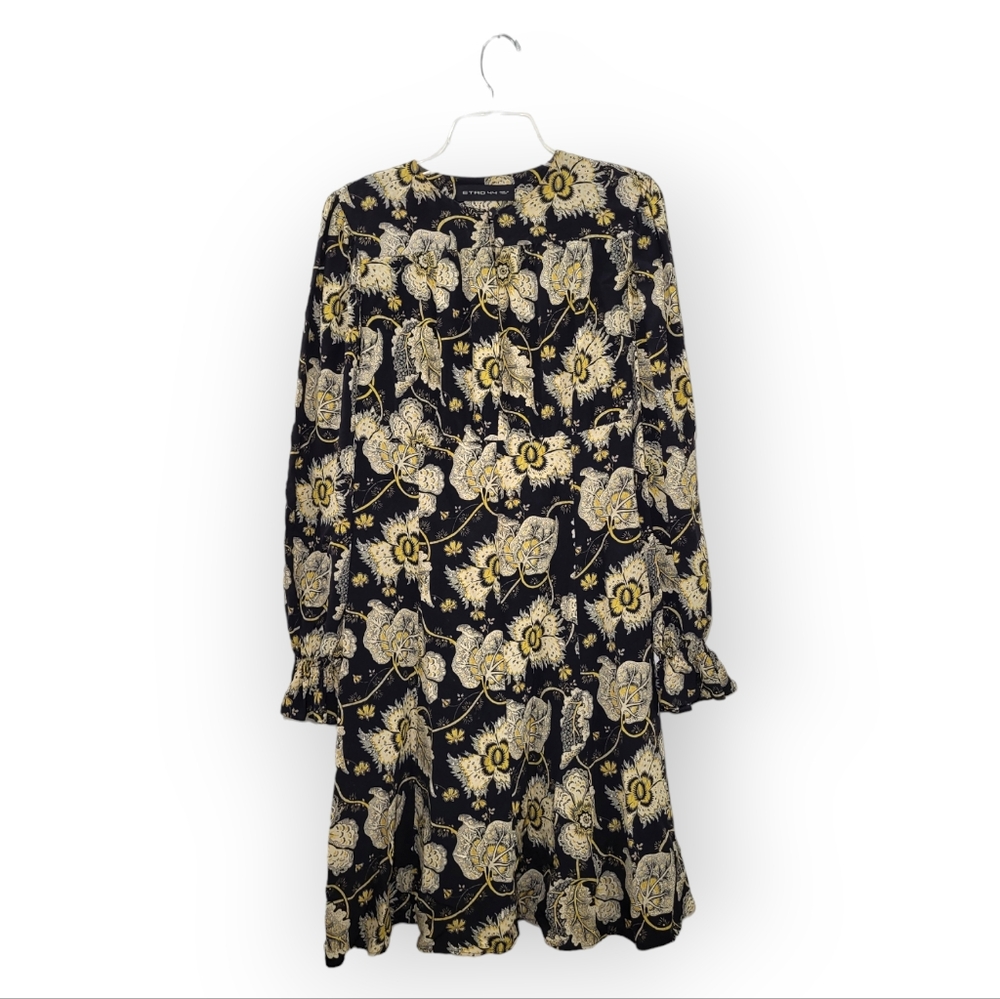 ETRO long sleeve Silk  Black, Yellow, Cream Floral Paisley Print